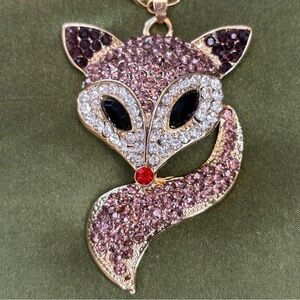 Betsey Johnson Pink and Red Fox Necklace with Swarovski Crystals